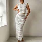 Solid Knit Beach Dress Bikini Cover Up Set