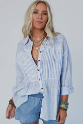 Versatile Striped Lapel Long-Sleeved Shirt
