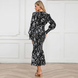 V-Neck Belted Floral Mermaid Maxi Dress