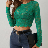 LACE FLORAL PRINT CROPPED SLIM FIT T SHIRT TOP_CWTBLL3431