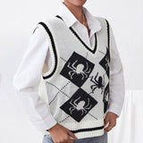 Worn With Knitted Halloween V-Neck Pullover Vest