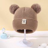 SOLID COLOR CHILDRENS DOUBLE BALL KNITTED HAT_CWAH1742