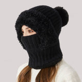 Cwah2211_Knit Thick Fluffy Ball Bib Headpiece