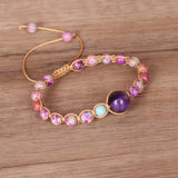 PURPLE TIGER STONE TURQUOISE BEAD BRAIDED BRACELET_CWAJE3952
