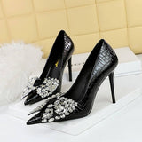 SHALLOW POINTED TOE RHINESTONE BOW HIGH HEELS_CWSHH0079