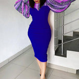 PRINTED BAT SLEEVE TEMPERAMENT HIGH WAIST DRESS_CWDMD3709