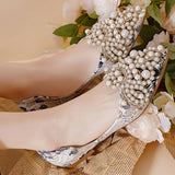 FAUX PEARL FLORAL PRINT DECOR FLAT SHOES FOR WOMAN_CWSHF0008