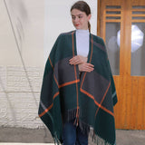 Women Thickened Tassel Pinstripe Shawl Cape_Cwasc0940