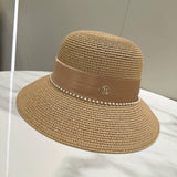 SUMMER DOME PEARL STRAW HAT FOR WOMEN_CWAH3580