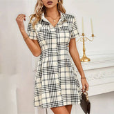 Waist Thousand Birds Plaid Short Dress