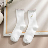 FLOWER EMBROIDERY CREW RUFFLE SOCKS WOMEN_CWMS0293