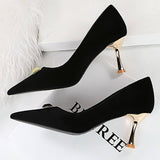 RETRO METAL BUCKLE SHALLOW POINTED TOE HIGH HEELS_CWSHH0097