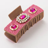 Vintage Pearl Turquoise Hair Claw Square Bun Clip_Cwaha1769