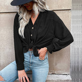 Solid Color Lapel Pocket Casual Commuter Shirt