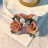 PEARL FABRIC FLOWER STUD EARRINGS UNIQUE DESIGN_CWMM6256