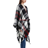 GEOMETRIC BLACK AND RED SHAWL WITH SPLIT HOOD_CWASC0263