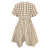 V-Neck Plaid Irregular Dress
