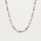 PEARL COLORFUL FLOWER RHINESTONE NECKLACE_CWMM5343