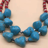Turquoise Pendant Double Layer Vintage Necklace_Cwmm4915