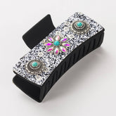 Vintage Pearl Turquoise Hair Claw Square Bun Clip_Cwaha1769