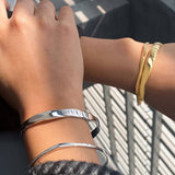 Vintage 18K Gold Wave Open Bangle, Stackable