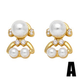 PEARL BEAR EARRINGS ZIRCON GOLD PLATED EARRINGS_CWAJE1003