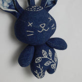 HANDMADE INDIGO BUNNY PLUSH CHARM DOLL TOY_CWMM5994