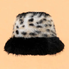 Leopard Faux Fur Bucket Hat Warm Winter Cap_Cwah04775