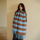 BLUE BROWN STRIPE SCARF THICK WINTER WRAP_CWASC2332