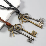 CREATIVE DOUBLE KEY PENDANT COWHIDE NECKLACE_CWMM4593