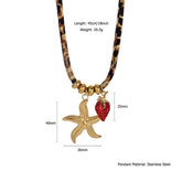 OCEAN ROPE NECKLACE WITH STARFISH FISH CHARMS_CWMM8813