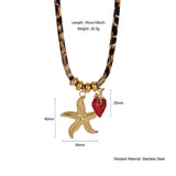 OCEAN ROPE NECKLACE WITH STARFISH FISH CHARMS_CWMM8813