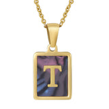 SQUARE SHELL 26 LETTER PENDANT NECKLACE_CWAJE0674