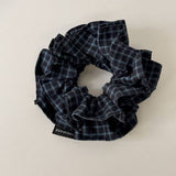 Double Plaid Scrunchie Retro Low Pony Hair Tie_Cwaha07982