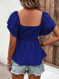 Solid-Color Cable-Lined Puffed-Sleeve T-Shirt