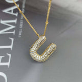 COPPER ZIRCONIA 26 LETTERS PENDANT NECKLACE_CWMM5869