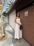 Solid Color Line Neckline Waist Long Style Dress