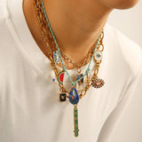 18K STEEL FATIMA HAND NECKLACE WITH FISH EYE_CWMM8859