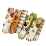 Women Padded Coral Fleece Cat Claw Socks_Cwms0331