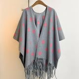 Polka Dot Tassel Shawl Women Vintage Wintercape_Cwocasl00092