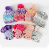CHILDRENS FUR BALL HAT AND GLOVES TWO PIECE SET_CWMM2813