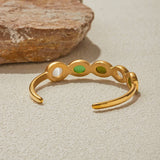 LUXURY 18K GOLD GREEN WHITE CATS EYE CUFF_CWAJE4817