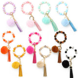 POM POM TASSEL KEYCHAIN SILICONE BEAD BRACELET_CWAB5016