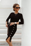 Temperament Slit Solid Color Button Knit Dress