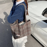 Cwab3897_Large Capacity Vintage Plaid Tote Shoulder Bag
