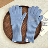 RHINESTONE BOW TOUCH SCREEN FIVE FINGER GLOVES_CWAG0141