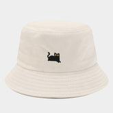 MACAROON COLORED BLACK CAT EMBROIDERED BUCKET HAT_CWAH1631