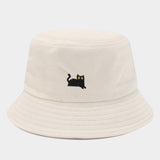 MACAROON COLORED BLACK CAT EMBROIDERED BUCKET HAT_CWAH1631