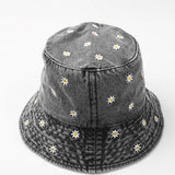 DENIM CHRYSANTHEMUM EMBROIDERED BUCKET HAT_CWAH1142
