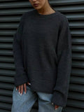 Solid Color Crew Neck Loose Knit Sweater